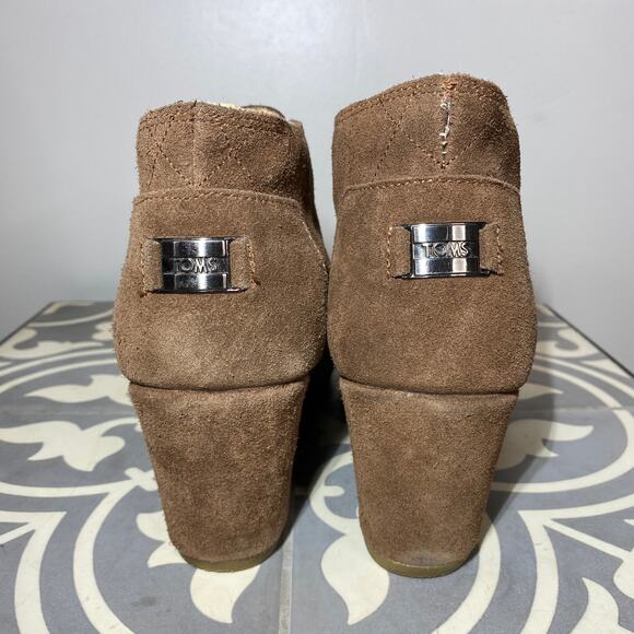 Toms Desert Wedge Suede Ankle Booties Brown Women 10 Faux Fur Lining - Picture 7 of 10